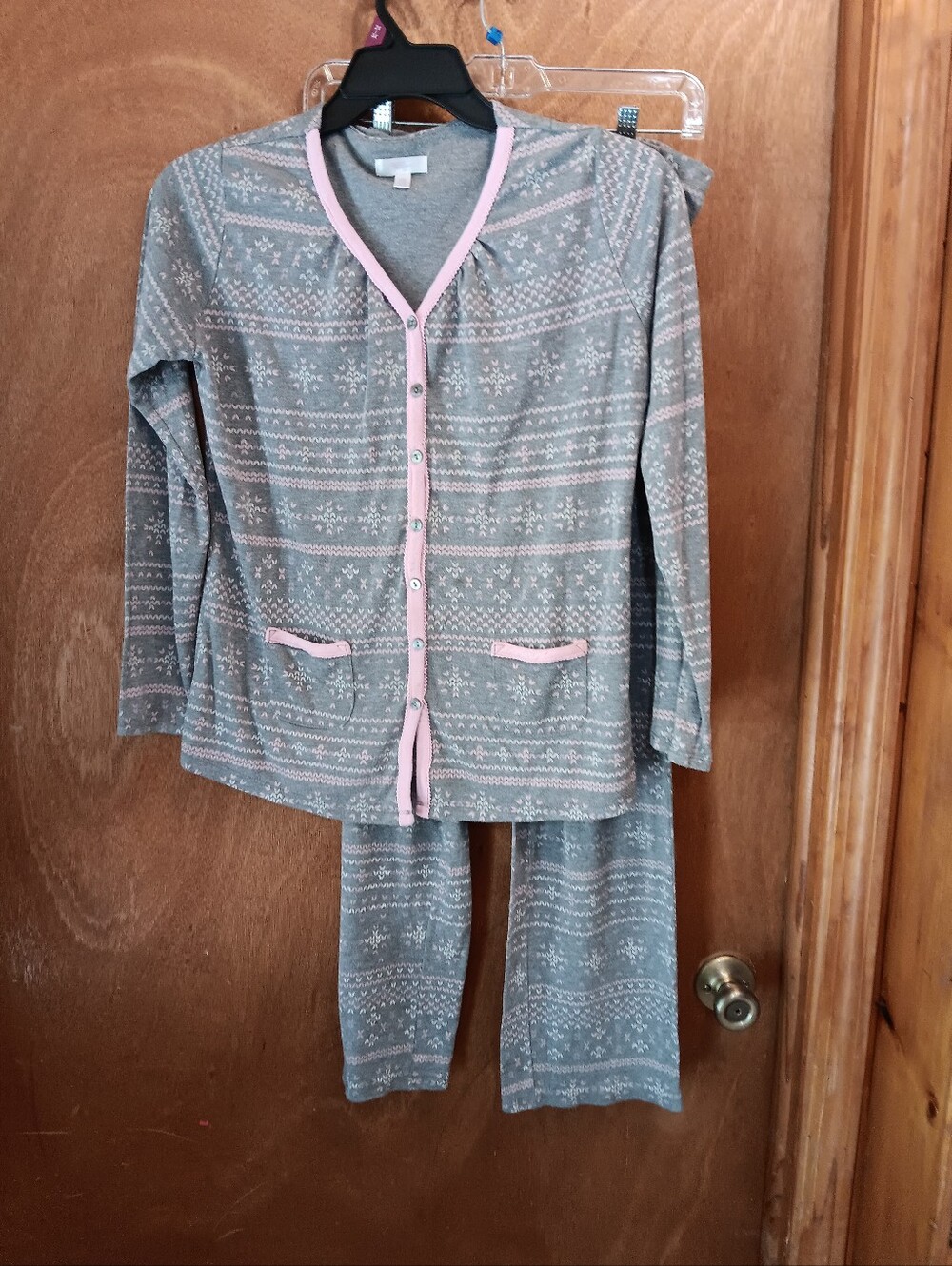 Secret Treasures Gray and Pink Fair Isle Pajama Set